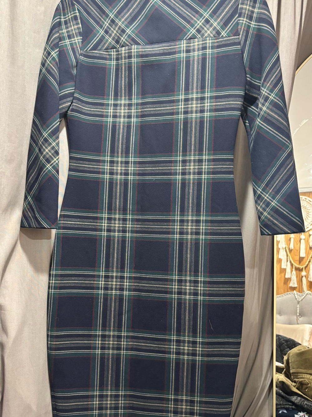 Zara Woman Plaid Tartan Midi Dress Size M Navy Blue